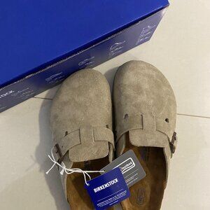 Birkenstock Boston Clog Suede Sandal Taupe